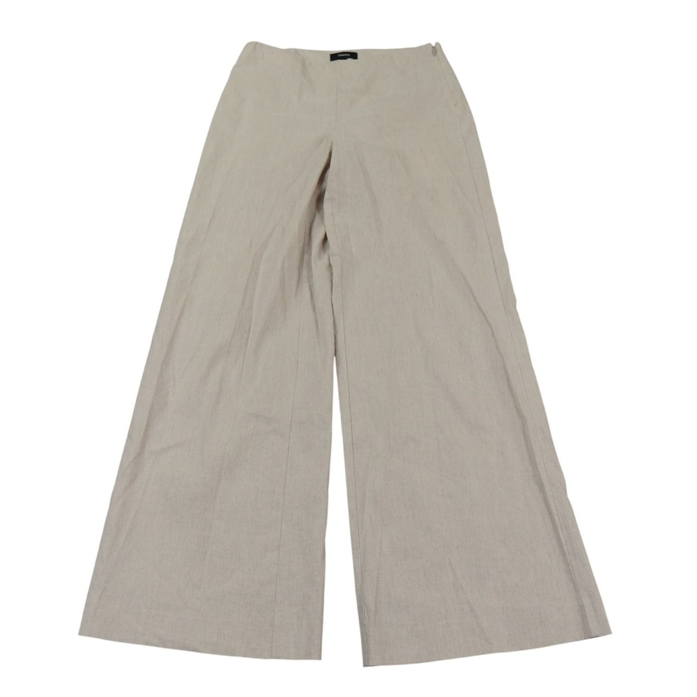 Theory Simonne Crunch Wide Leg Pants Size 00 Oatmeal Linen Blend Wide Leg Pants